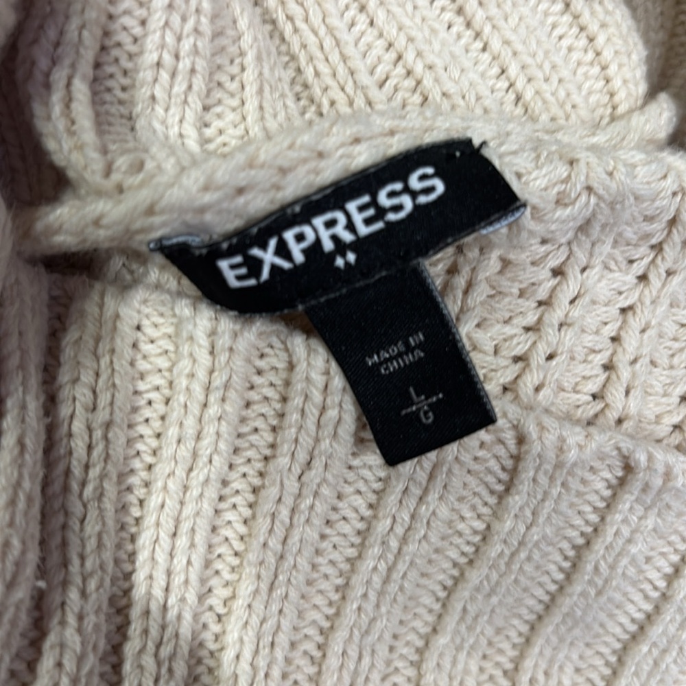 Express Beige Cable Knit Cowl Sweater - Picture 3 of 5